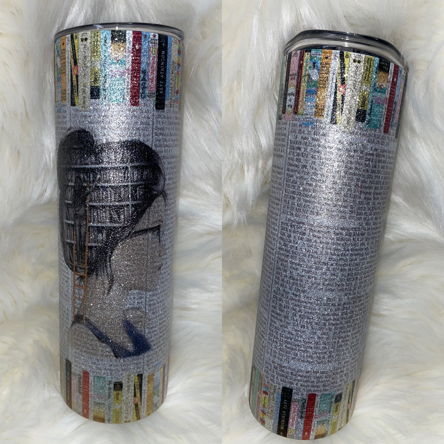 Bookworm sublimation w/glitter background