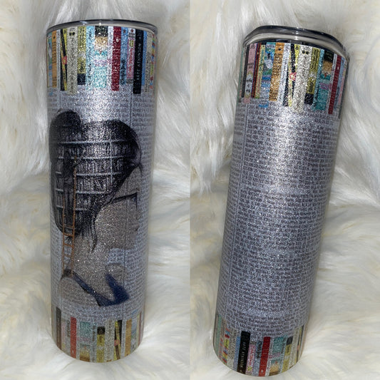 Bookworm sublimation w/glitter background