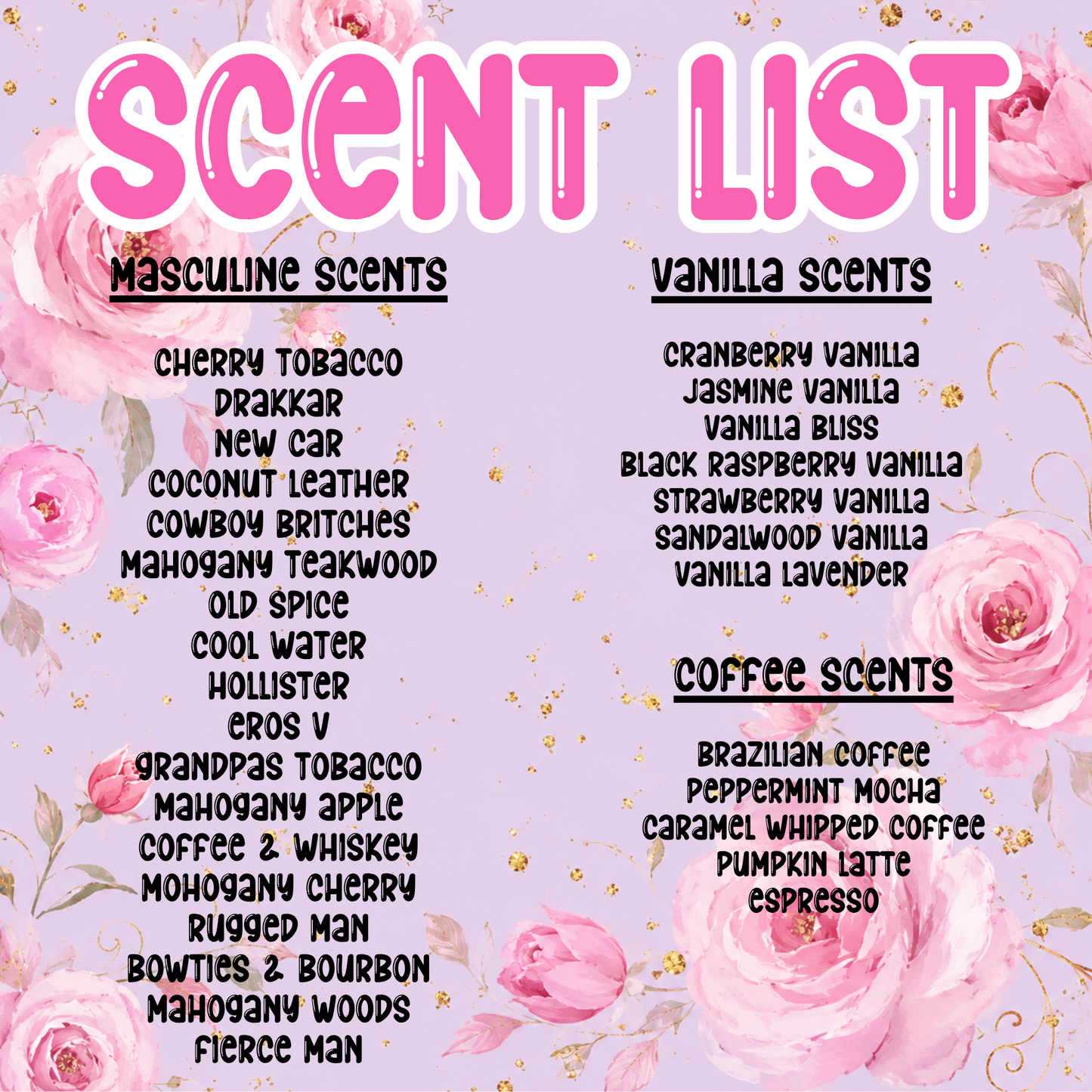 Freshie Scent List